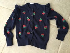 J. Crew Crew Cuts cardigan~6-7~Navy ~Woven strawberries~LS~Cotton Lightweight