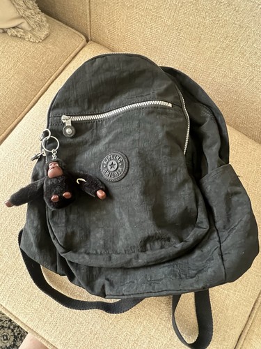 Kipling Black Medium Backpack Monkey Charm Keychain Zip Lined Inner Pockets