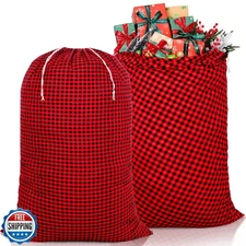 YUJUN 2PCS Extra Christmas Drawstring Bags, 35''x 55'' Christmas Buffalo Plai