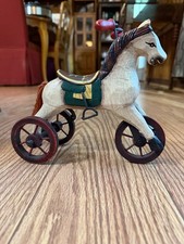 Vtg Style Wooden And Metal Hand Carved and Painted Horse Tricycle Folk Art 8  