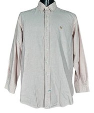 Ralph Lauren Button Down Shirt Red Stripe Cotton Flesh Pony Preppy 17-34 L/XL