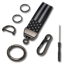 Car Key Chain, Leather Car Keychains for Men, American Usa Flag Key Black