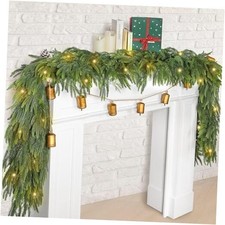6 Ft Christmas Garlands with Lights and Bells Real Touch Norfork 6 feet Green
