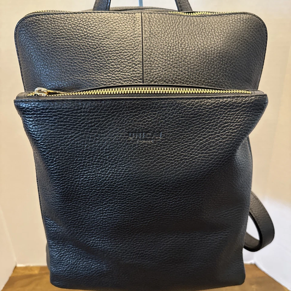 Vera Pelle Única! Mochila Firenze Cuero Guijarro Negro Hecha en Italia Foto 2 de 4