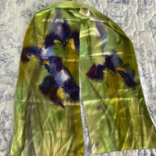 Joanna Alot Ciecholewski Chicago Hand-Painted “Van Gogh Irises “Silk Scarf