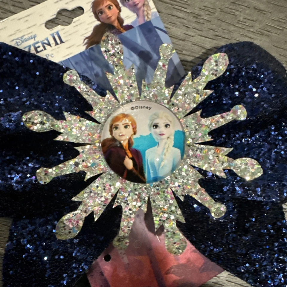 NWT DISNEY FROZEN II LARGE BLUE GLITTER SNOWFLAKE BOW (W/ SALON CLIP) - Image 2 of 4
