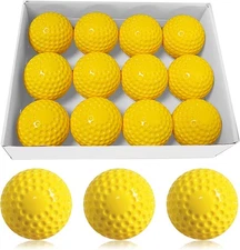 12 Pack Yellow Dimpled Baseballs, 9-Inch Pitching Machine Baseballs for Hitti...
