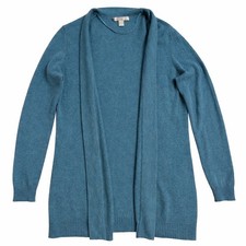 Charter Club 100 Cashmere Open Front Cardigan Teal Blue Womens Medium 2-Ply