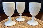 Vintage Kemple Milk Glass Water Goblet or Wine Glasses Set of 3 Lace & Dewdrop