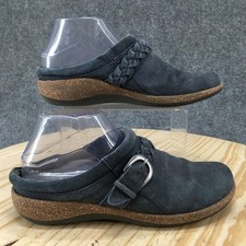 Aetrex Libby Mule Shoes Womens 9.5 Buckle Braided Wedge Comfort Suede Blue