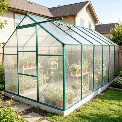 6' X 12' Polycarbonate Green Greenhouse Kit with Durable Frame Outdoor Gardening