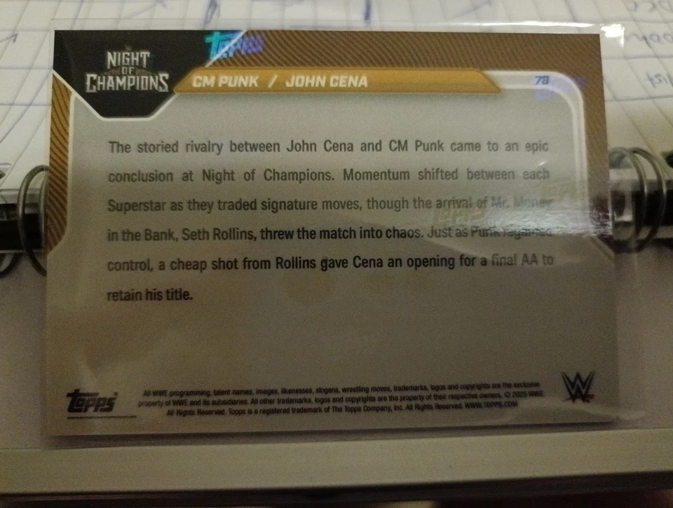 2025 WWE Topps NOW - CM Punk /John Cena 2025 Night of Champions #78 - image 2 of 2
