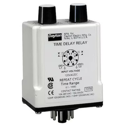 Dayton 24Ep27 Single Function Time Delay Relay, Octal, Cycle On, 1 Functions