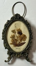 Vintage Dried Pressed Floral Art In Italian Metal Frames