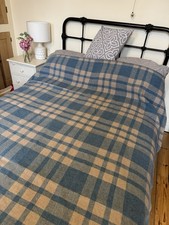 Coperta gallese vintage blu e grigia a quadri reversibile 