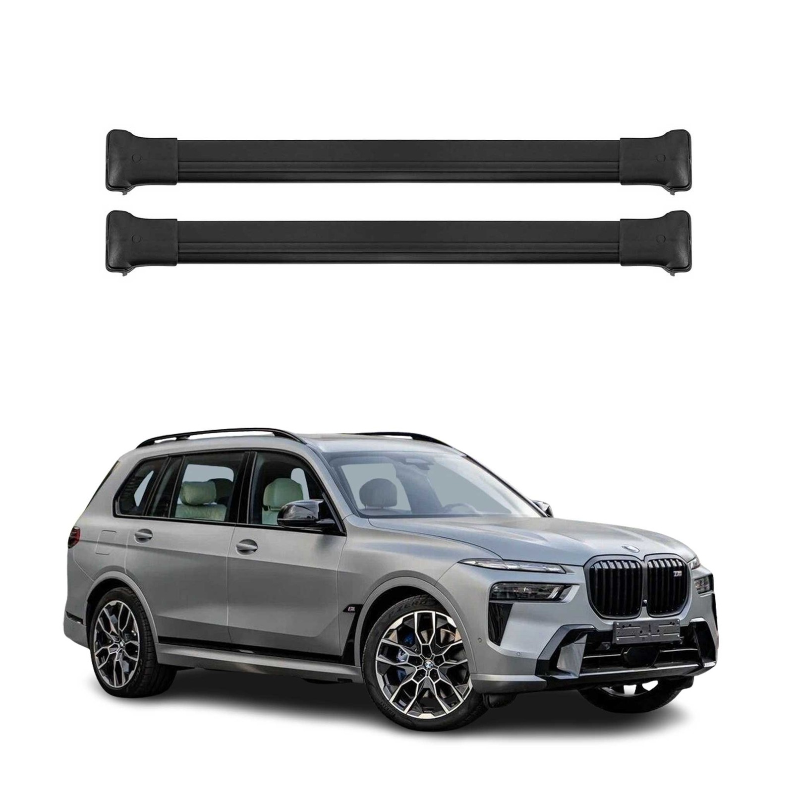 Barres de toit transversales aluminium noir pour BMW X7 G07 modèles 2019 à 2024