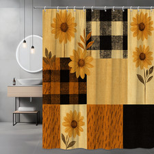 Rustic Sunflower Shower Curtain - Black and Yellow Farmhouse Decor