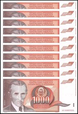 Yugoslavia 1000 Dinara, 1990, P-107, UNC X 10 PCS