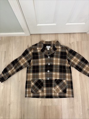 Pendleton 1X Brown Grey Black Buffalo Plaid Button Up Wool Collared Shirt/Jacket