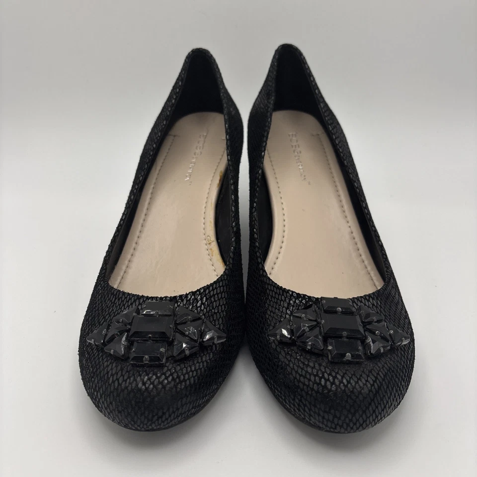 BCBGeneration Treese Women’s Size 8 B Black Reptile Beaded Round Toe Wedge - Image 2 of 4