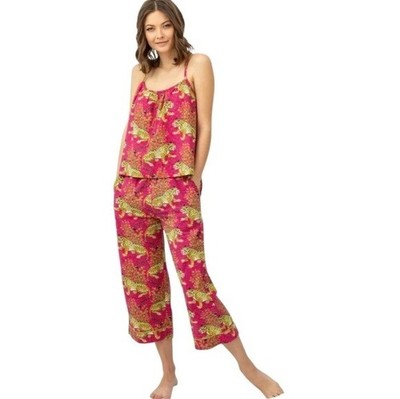 Printfresh Bagheera Tiger Hot Pink Cami Cropped Pajamas Set