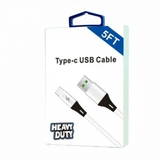 5 Feet USB-C Fast Charging Cable for Samsung, HTC, LG Android Phones (White)