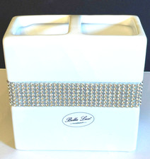Bella Lux WHITE CERAMIC RHINESTONE TOOTH BRUSH HOLDER.