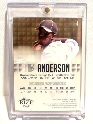 2013 Leaf Rize Draft 11/25 Tim Anderson Rookie - Picture 2 of 2