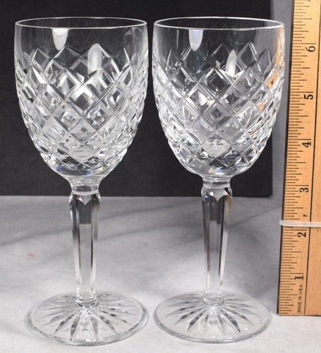 2 Waterford Crystal Stemmed Goblets in Comeragh Pattern, 6.5" Tall, NICE!