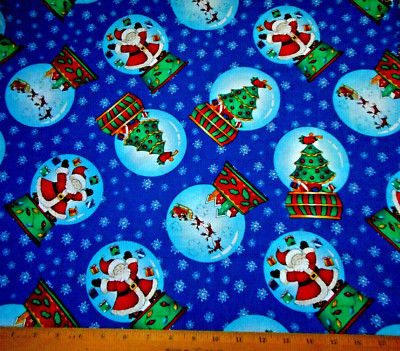 Christmas Fabric By Yard Snow Globes White Snowflakes on Dk Blue Cotton #56 C