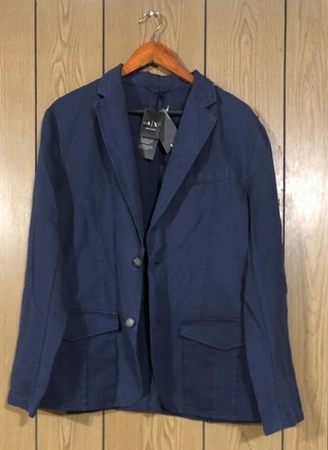 Blazer de lino de dos tonos ARMANI EXCHANGE lino y algodón - azul marino - tamaño: M MRSP $200 - Imagen 5 de 11