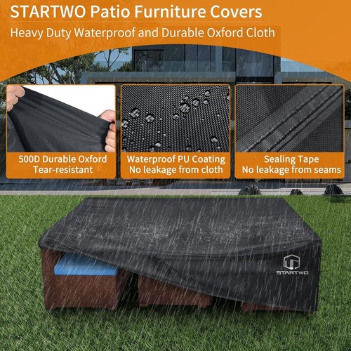 STARTWO 2 Years Lifespan Patio Furniture Covers 126"L x 63"W x 28"H, Black - Picture 3 of 7