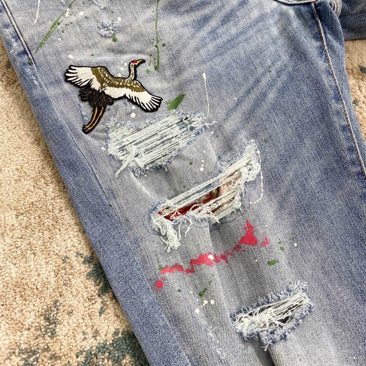 AMIRI アミリ ART BROKEN クラッシュ加工 ペイント スキニー 青 - メルカリ