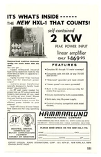 QST Ham Radio Mag. Ad HAMMARLUND HXL-1 2 KW Linear Ampli Linear Amplifier (2/68)