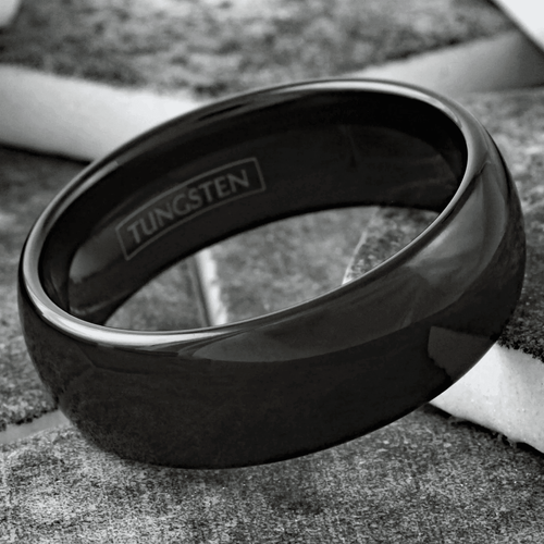 Men's Wedding Band Rings - 8mm Black Polished Tungsten Carbide Classic Wedding R - Picture 4 of 28