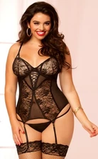 SALE: Plus Size Lace & Mesh Bustier & Thong, Seven 'Til Midnight, NEW, Size3X/4X