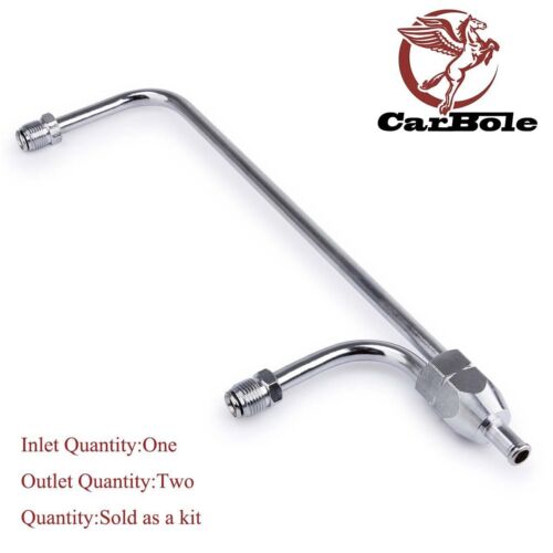 Chrome Dual Feed Fuel Line For Holley Carburetor 4150 Double Pumper 3/8 Hose SBC - Picture 2 of 12