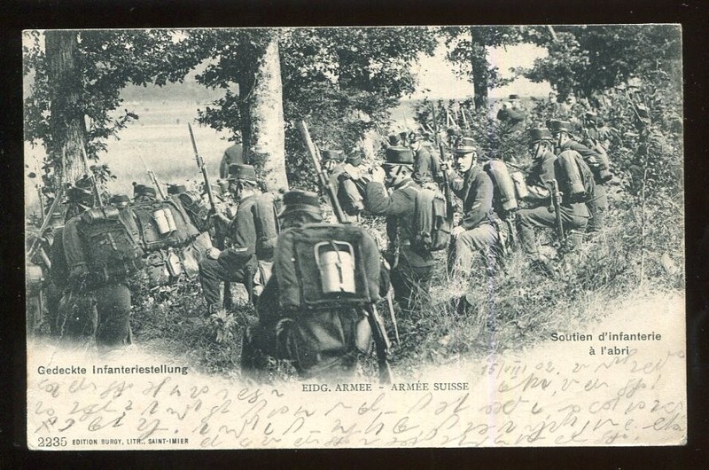 Switzerland Soldier WWI Infantry post card  War Commission Zurich to St Moritz