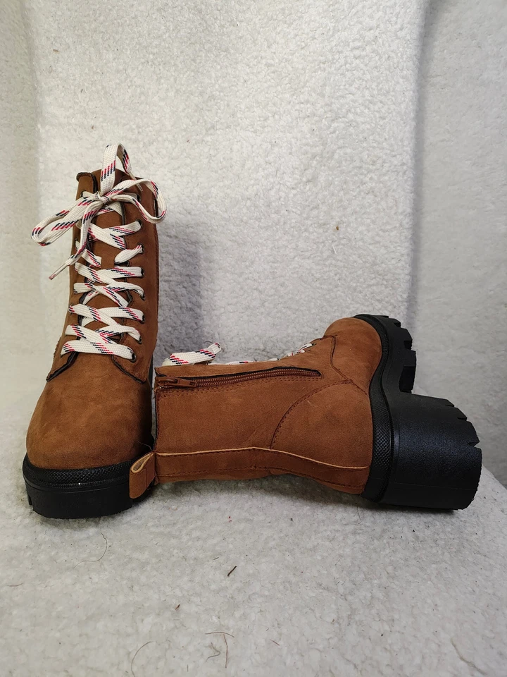 Botas femininas Rouge Helium 7 1/2 marrom camurça com cadarço meia panturrilha sapatos sola - Imagem 4 de 4