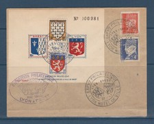 France enveloppe 69 Lyon 1943 et  bloc de l'exposition sinistrés  Lyon Brest