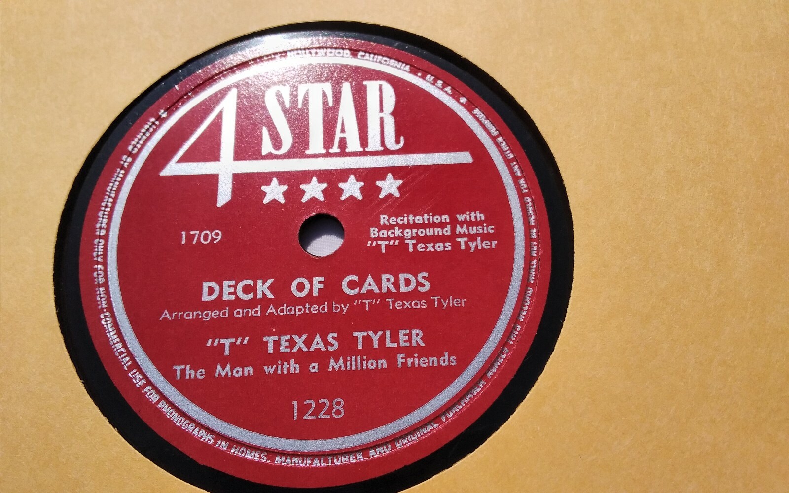 T” Texas Tyler 78rpm Single 10-inch 4-Star Records #1228 Deck of Cards |  eBay