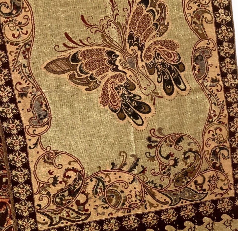 Indian Pashmina Shawl Wrap Scarf Floral Butterfly Gold Red Boho 74"x 27" NOTE* - Image 3 of 4