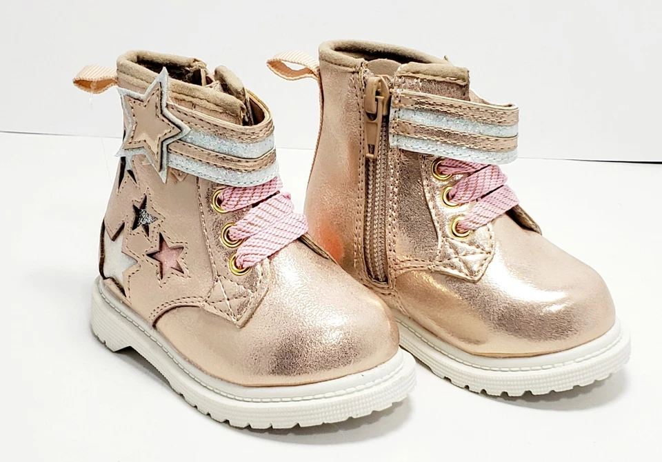 Bota Infant Girl Combat Stars tamanho 3 zíper lateral nova com etiquetas - Imagem 2 de 4