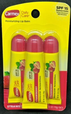 Carmex Daily Care Moisturizing Lip Balm SPF 15 Strawberry 3 Tubes New