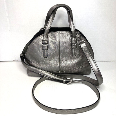 Vera Bradley Silver Leather Diana Crossbody Purse Double Handle 2 Zipper Closure