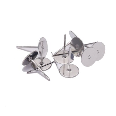 100pc 304 Stainless Steel Flat Earring Posts Round Pad Pegs Stud Findings 3~12mm