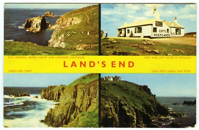 1960er Postkarte Lands End Point Longships Leuchtturm Enys Dodnan verschickt Juli 1962