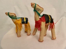 VINTAGE Folk Art LEATHER CAMELS - handmade CHRISTMAS nativity EGYPT manger RARE