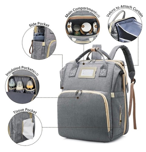 3-in-1 Baby Diaper Bag Backpack with Changing Station Portable Mommy Travel Bag - Picture 6 of 8