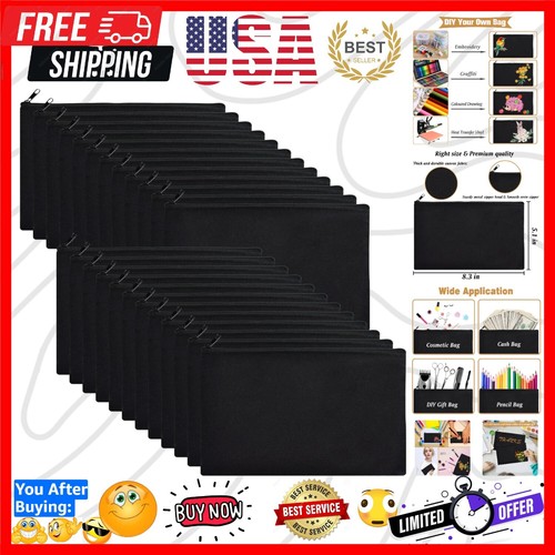 Creative DIY Canvas Pouches - Black Zipper Makeup Bags Bulk for Personalization
